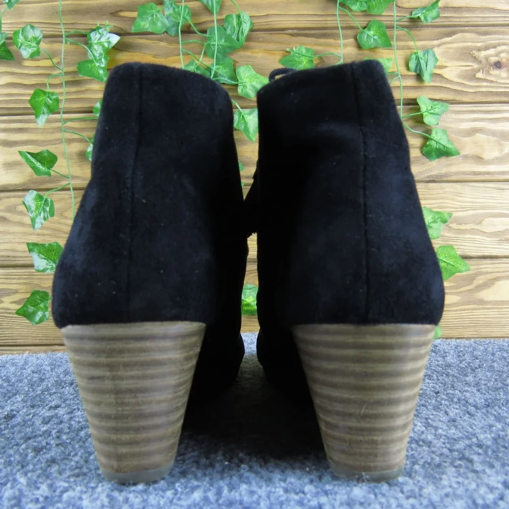 Dr Scholl's Dakota Women's 6.5 Wide Black Fabric Wedge Booties Comfort‎ Lace Up